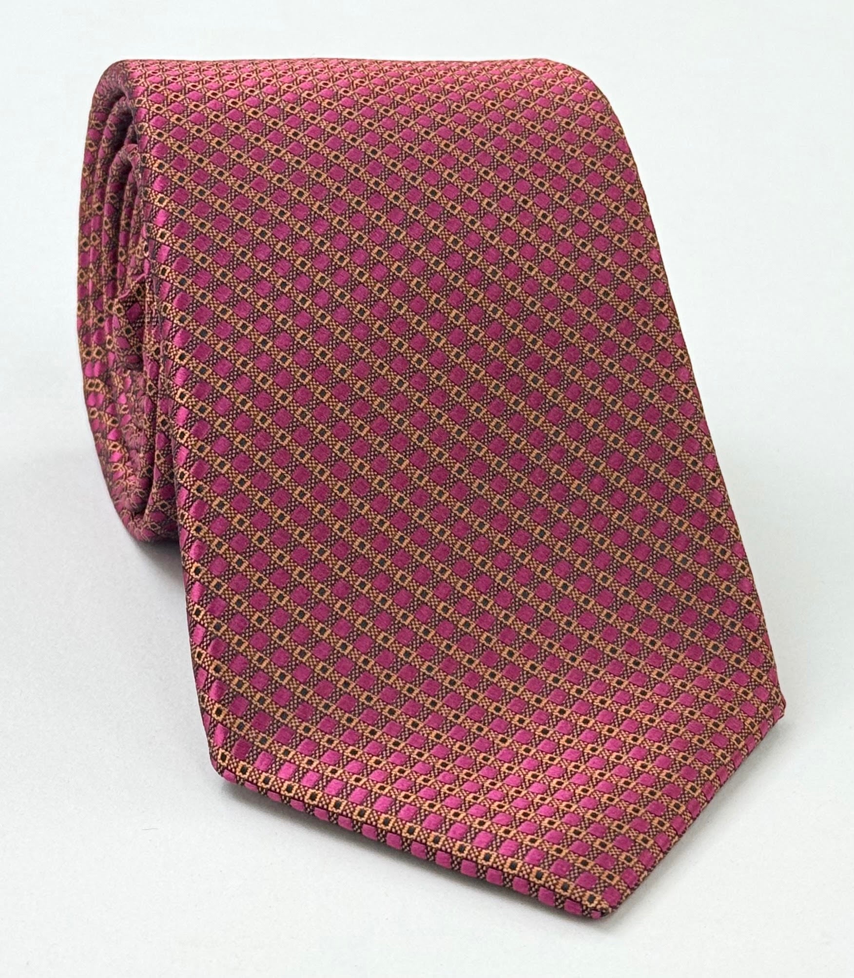 Dark Fuchsia & Gold on Brown Pattern Silk Tie IPT-7
