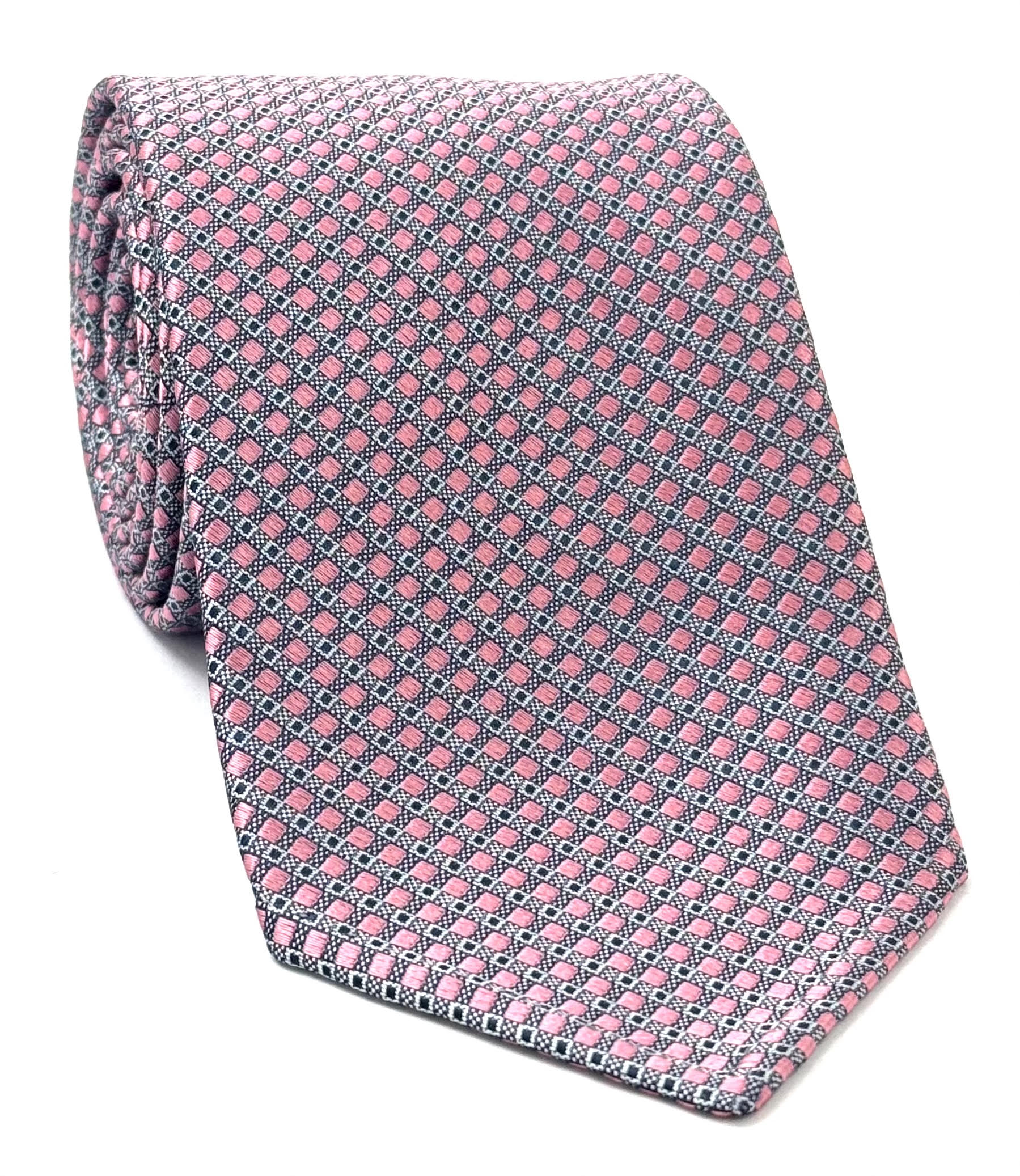 Rose Pink & Midnight Blue on Powder Blue Pattern Silk Tie IPT-8
