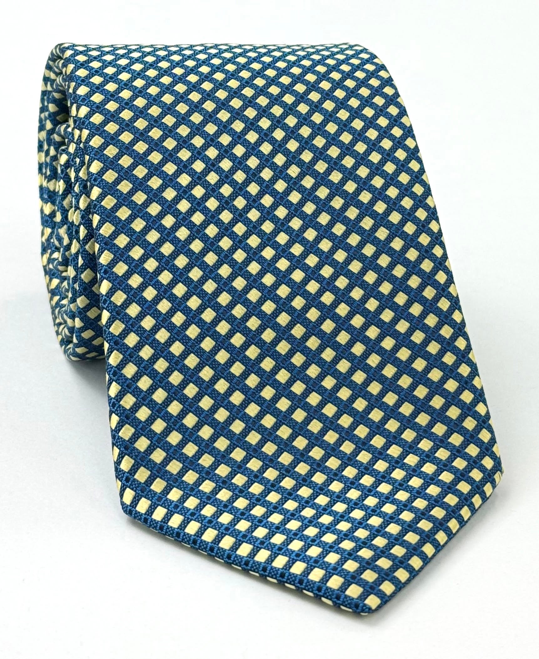 Yellow & Midnight Blue on Blue Pattern Silk Tie IPT-9