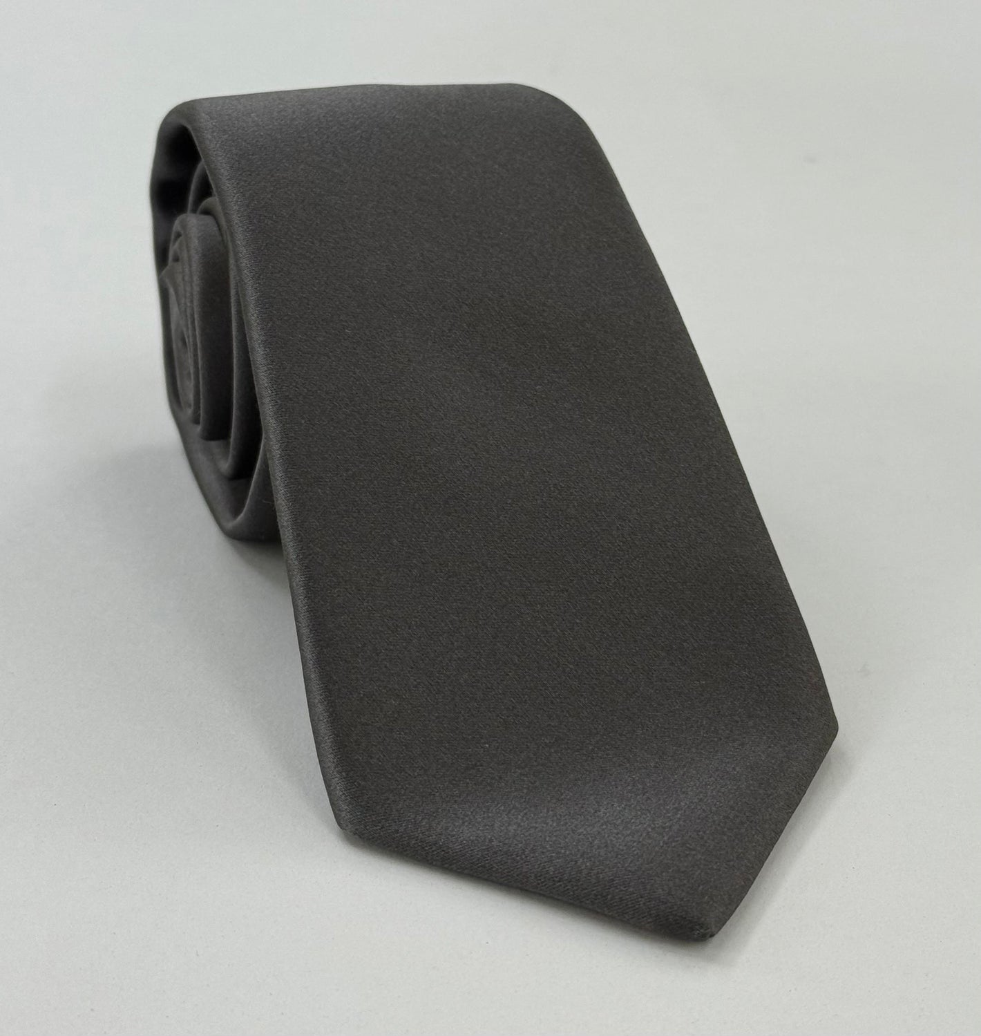 Charcoal Gray Satin Silk Tie #ISAT-3