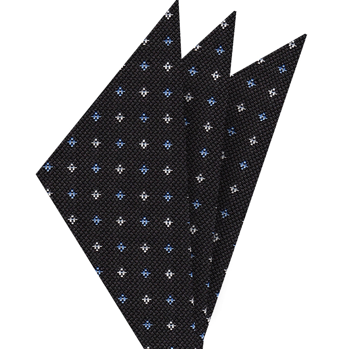 {[en]:Sky Blue & White on Charcoal Gray  Mogador Pattern Silk Pocket Square