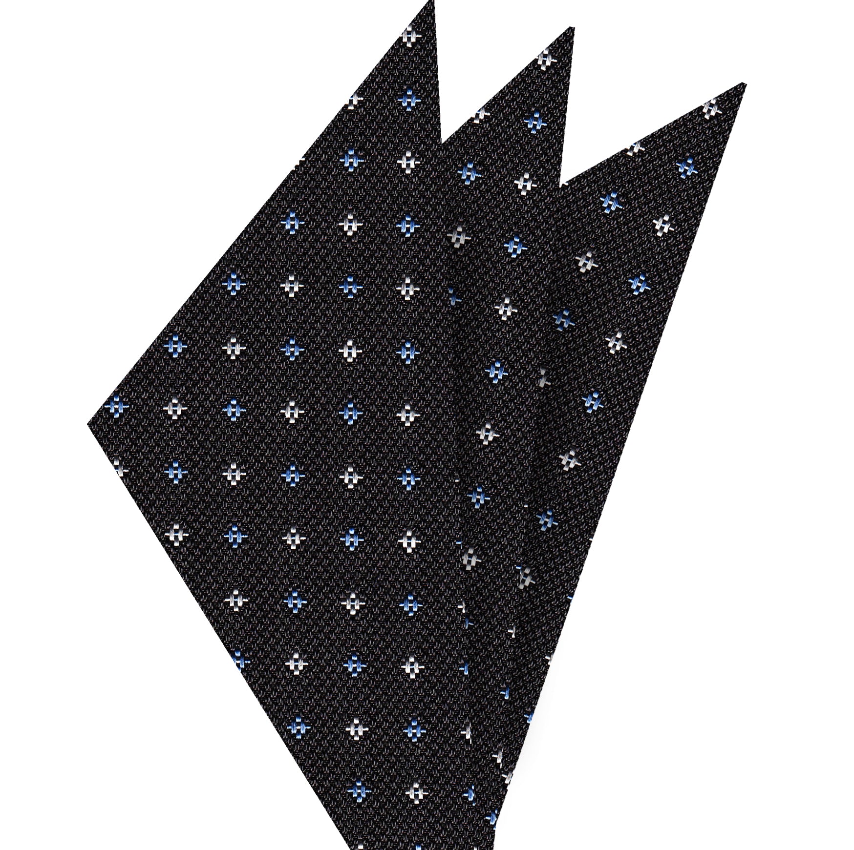 {[en]:Sky Blue & White on Charcoal Gray  Mogador Pattern Silk Pocket Square