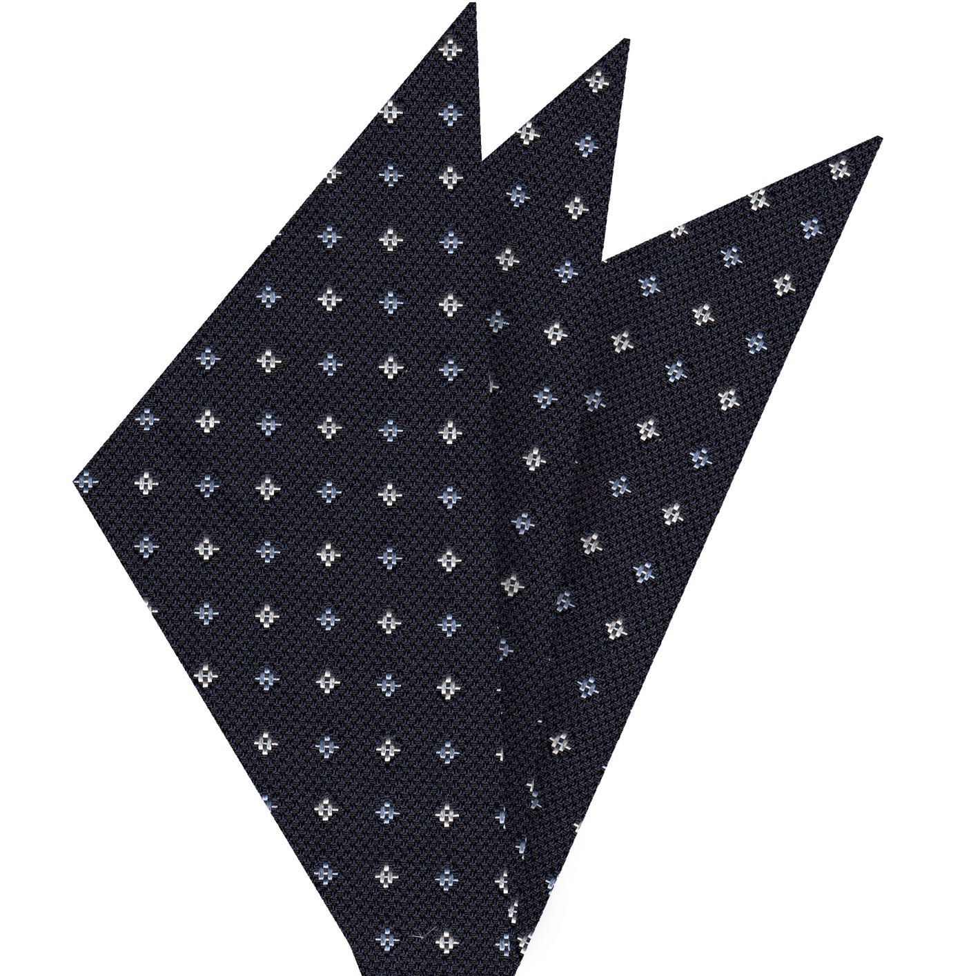 {[en]:Sky Blue & White on Midnight Blue Mogador Pattern Silk Pocket Square