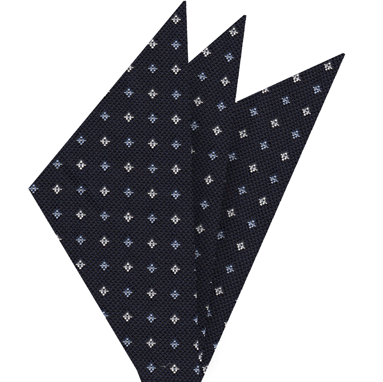 {[en]:Sky Blue & White on Midnight Blue Mogador Pattern Silk Pocket Square