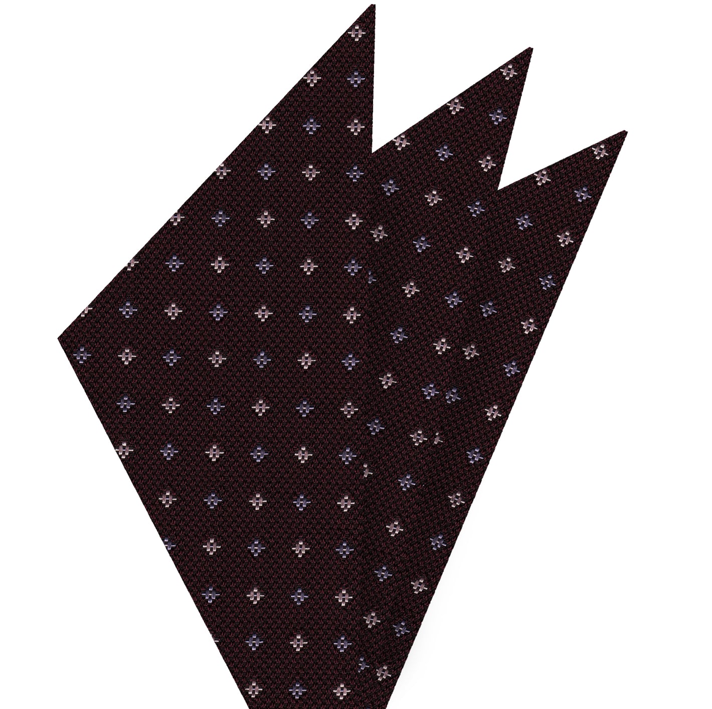 {[en]:Light Lavender & White with a touch of Pink on Burgundy Mogador Pattern Silk Pocket Square