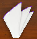 {[en]:White Linen With Purple Contrast Edges Pocket Square
