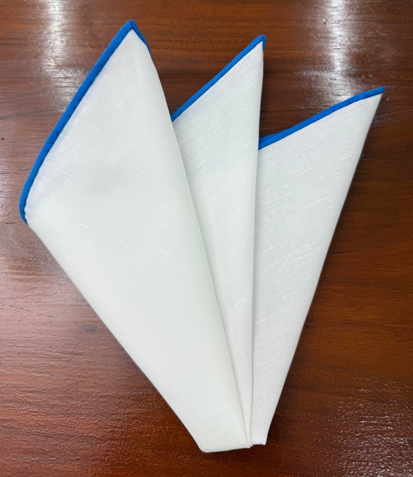 내추럴 화이트 린넨/코튼 네이비 블루 배색 테두리 포켓 스퀘어 #LCCP-1