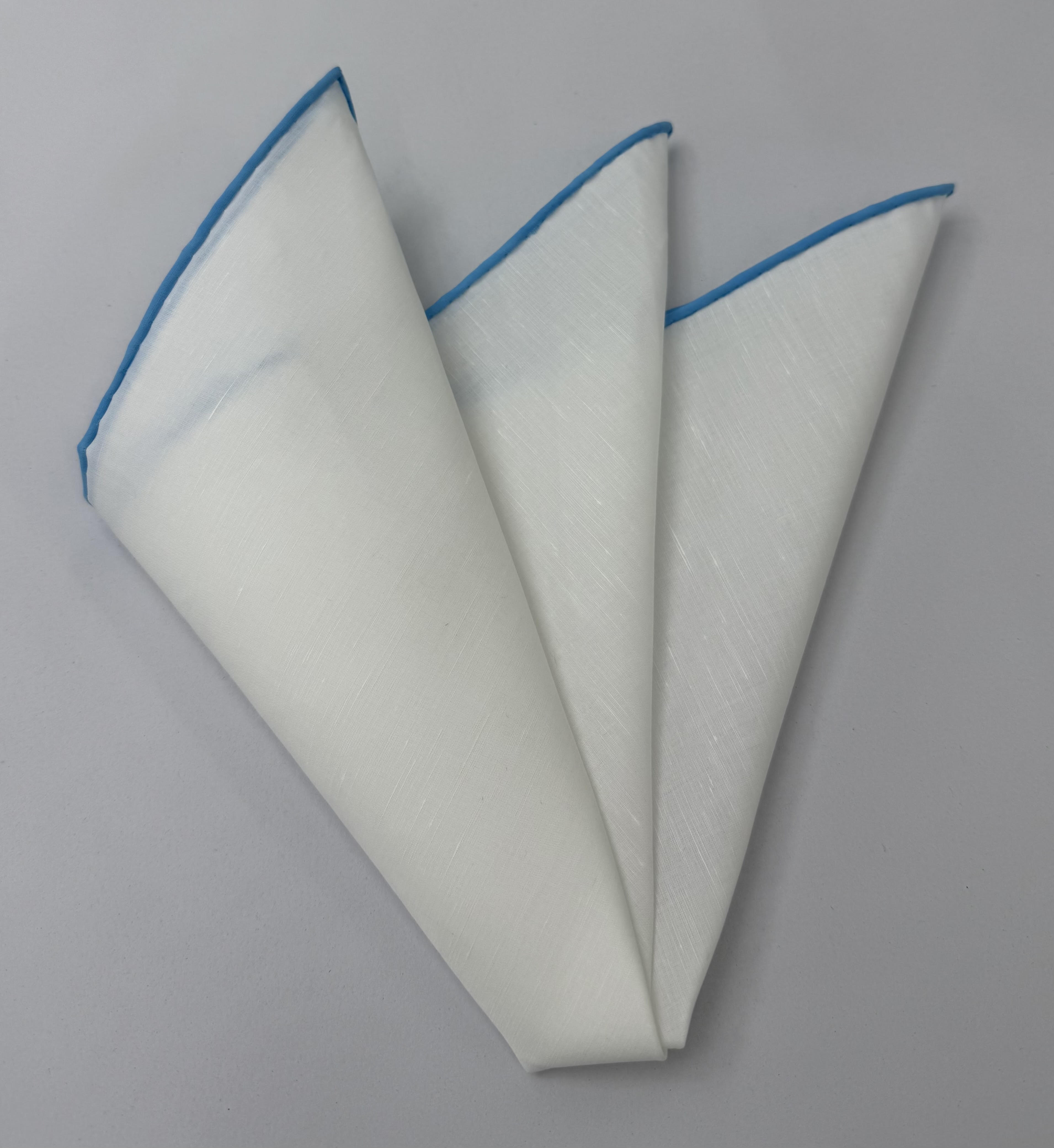 Natural White Linen/Cotton with Sky Blue Contrast Edges Pocket Square #LCCP-8