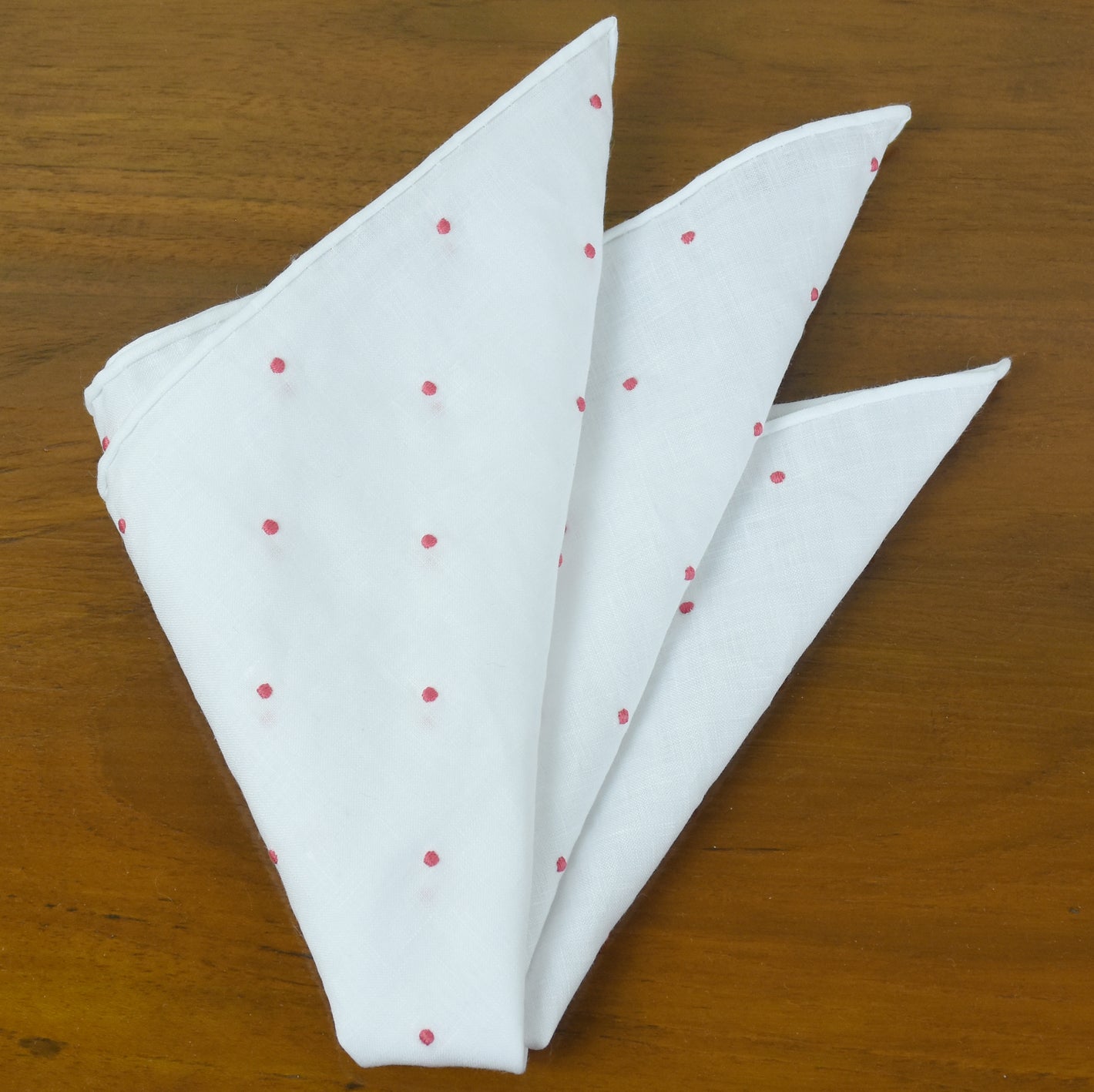 벨기에 린넨 다크 핑크 (손바느질) 핀 도트 포켓 스퀘어 #LLDPS-12