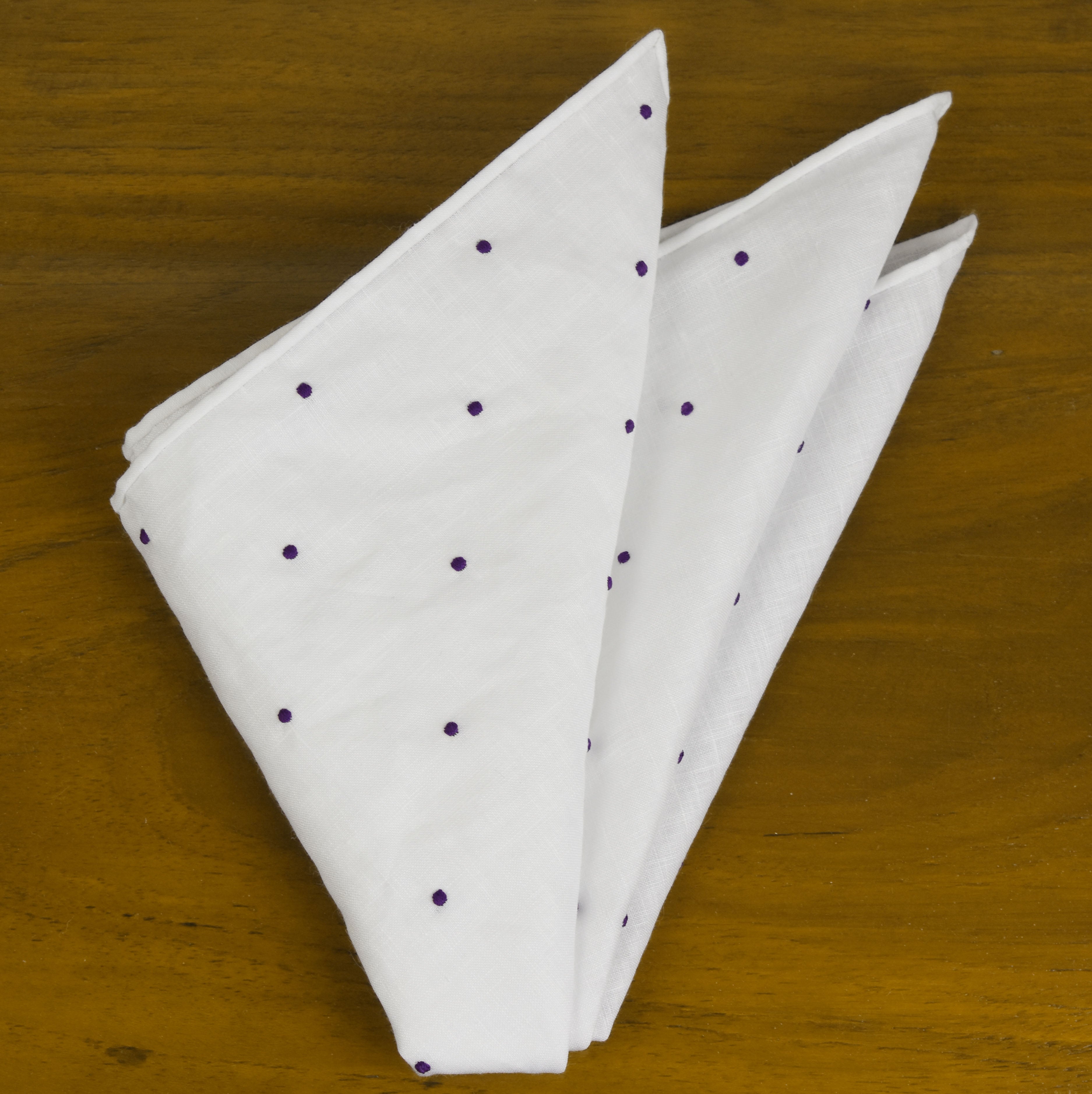 {[en]:Belgian Linen With Purple (Hand Sewn) Pin Dots Pocket Square