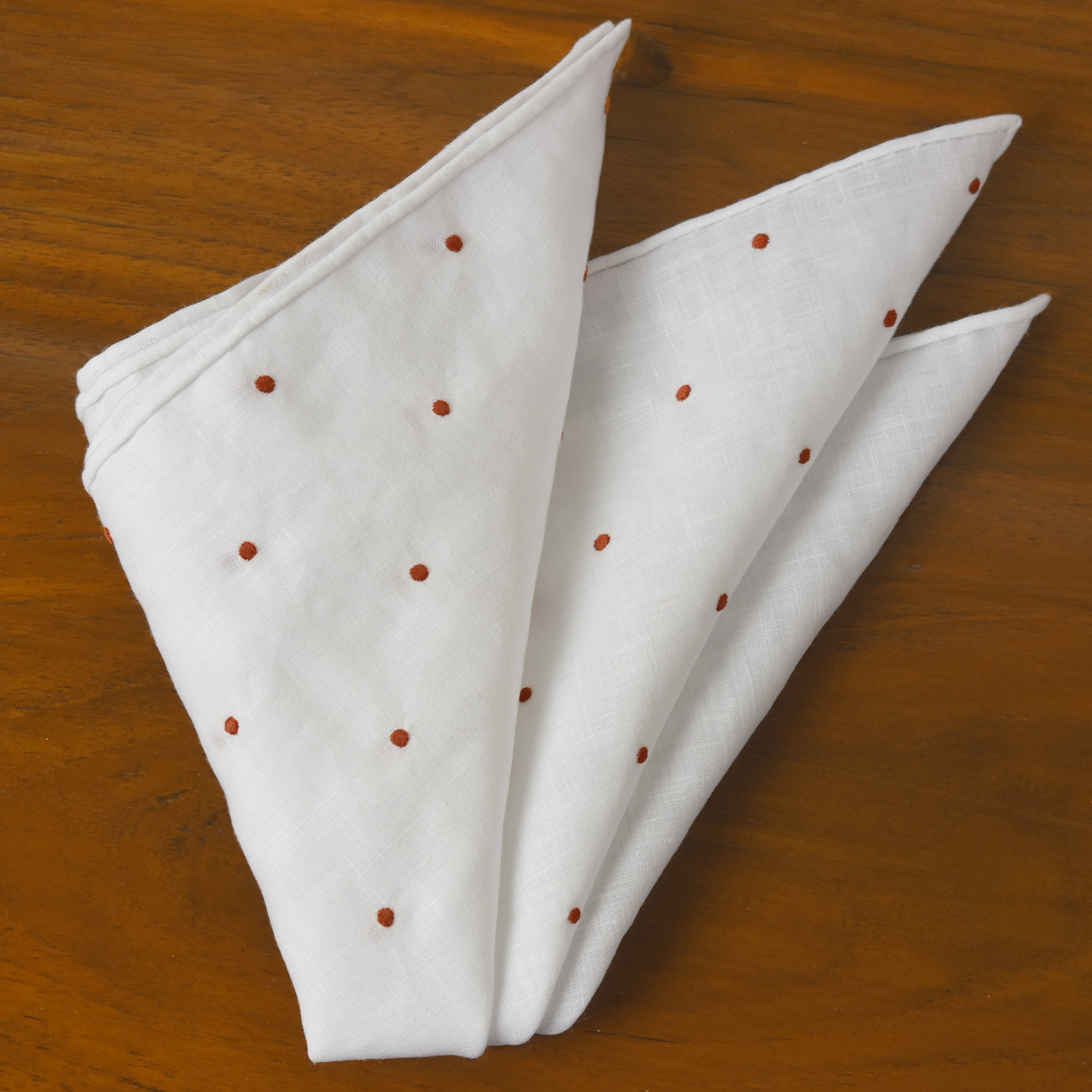 {[en]:Belgian Linen With Burnt Orange (Hand Sewn) Pin Dots Pocket Square