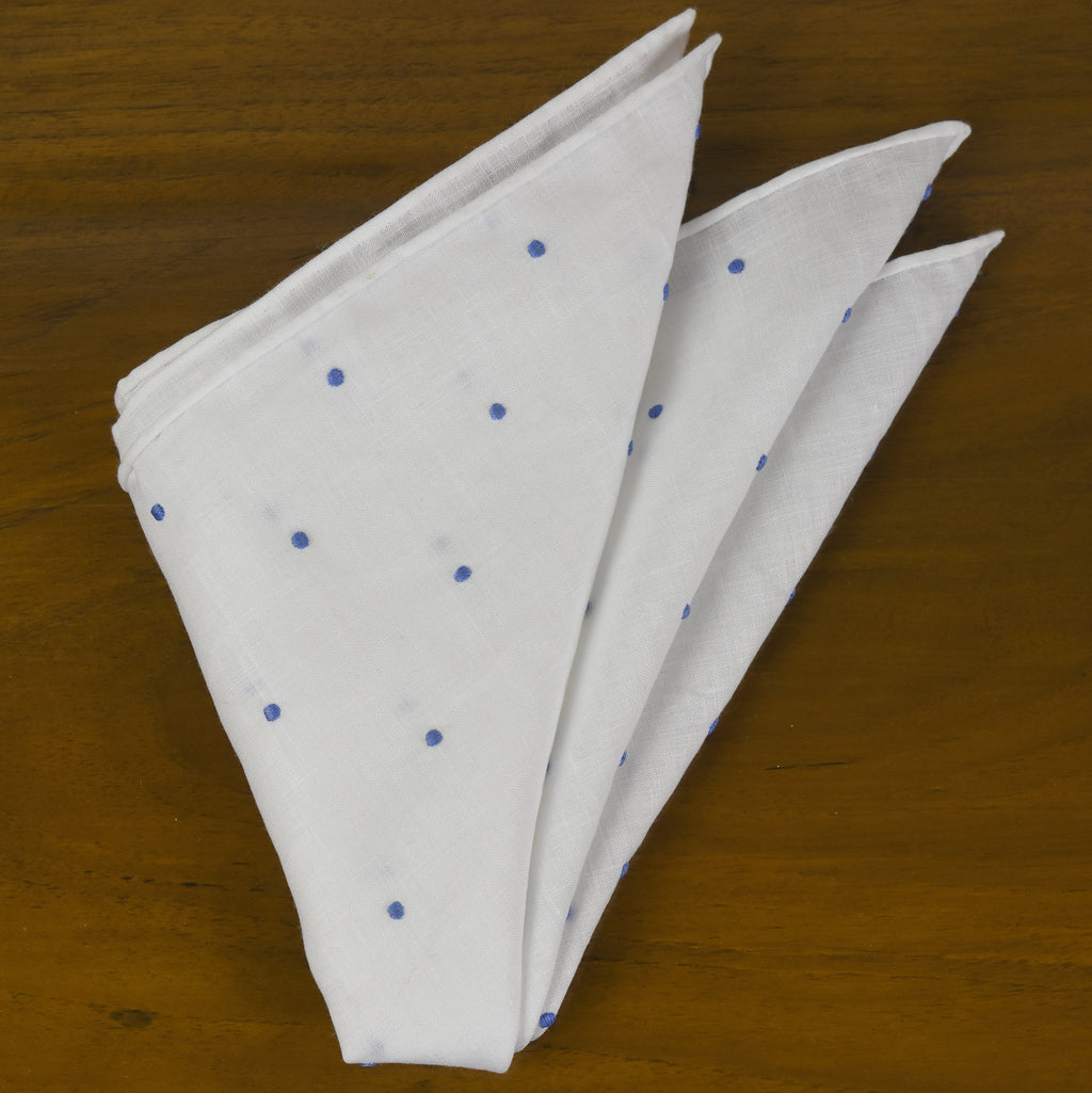 {[en]:Belgian Linen With Sky Blue (Hand Sewn) Pin Dots Pocket Square