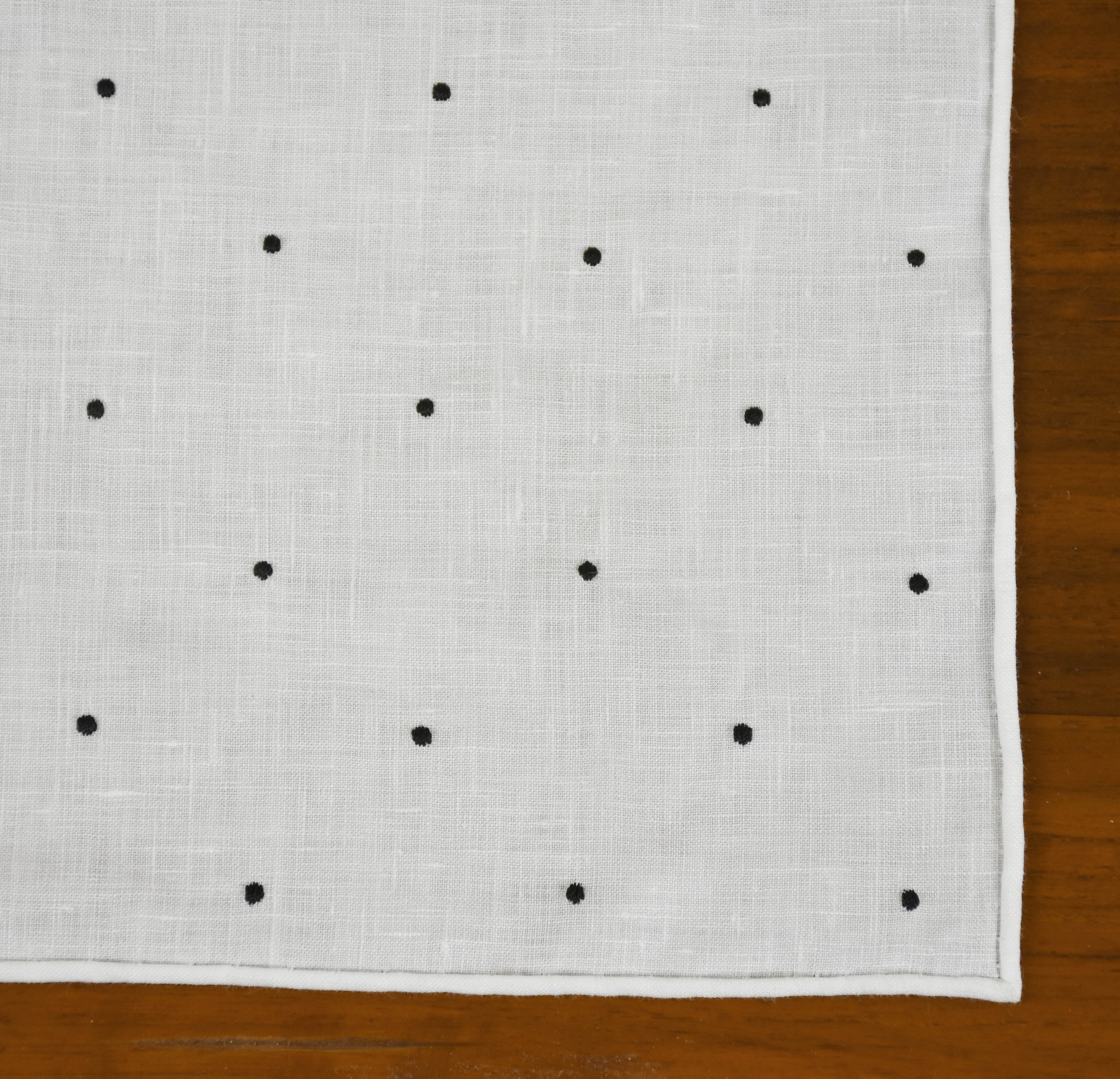 {[en]:Belgian Linen With Black (Hand Sewn) Pin Dots Pocket Square