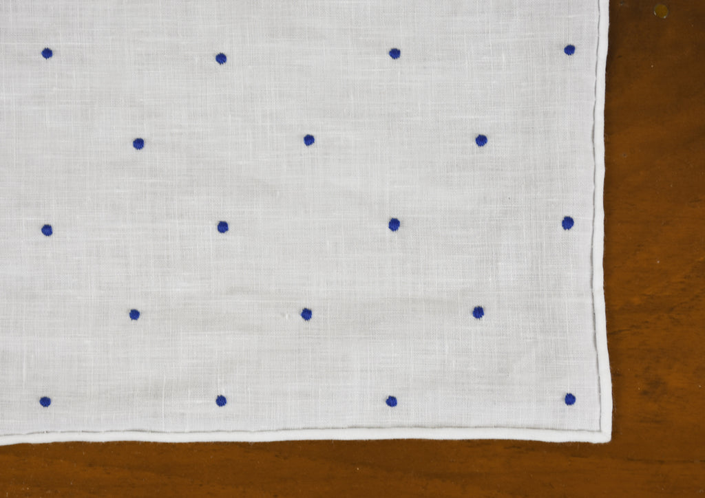 {[en]:Belgian Linen With Blue (Hand Sewn) Pin Dots Pocket Square