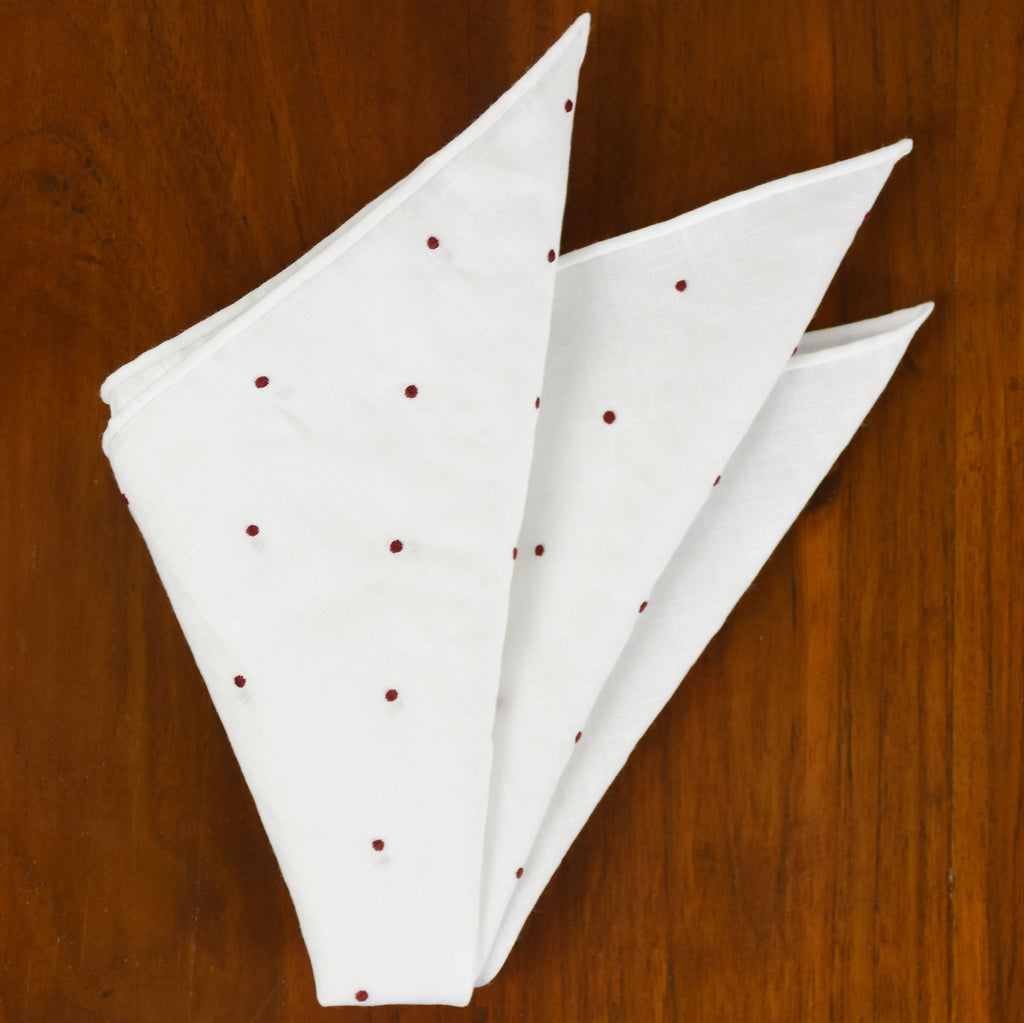 {[en]:Belgian Linen With Dark Red (Hand Sewn) Pin Dots Pocket Square