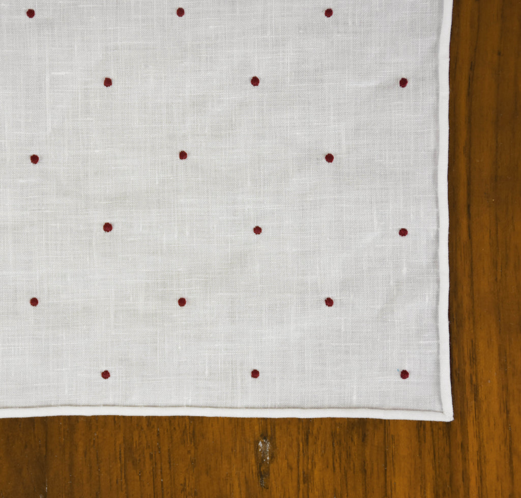 {[en]:Belgian Linen With Dark Red (Hand Sewn) Pin Dots Pocket Square
