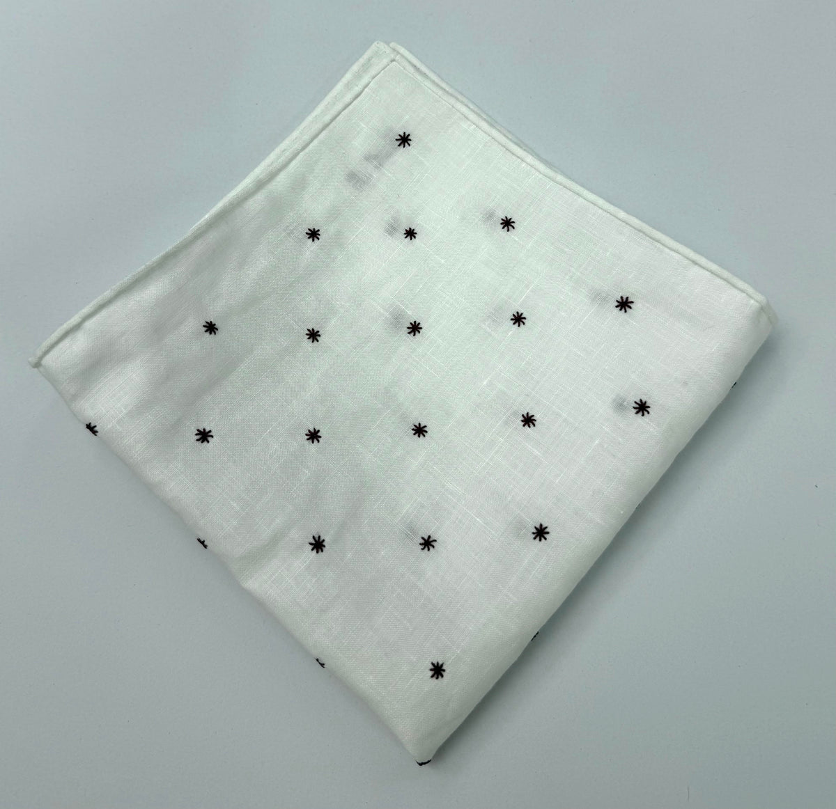 Belgian White Linen With Burgundy Embroidered Stars Pocket Square LLEP-10