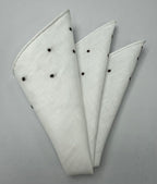 ベルギーホワイトリネン 2本ライン刺繍入りスター ポケットスクエア LLEP-2LS