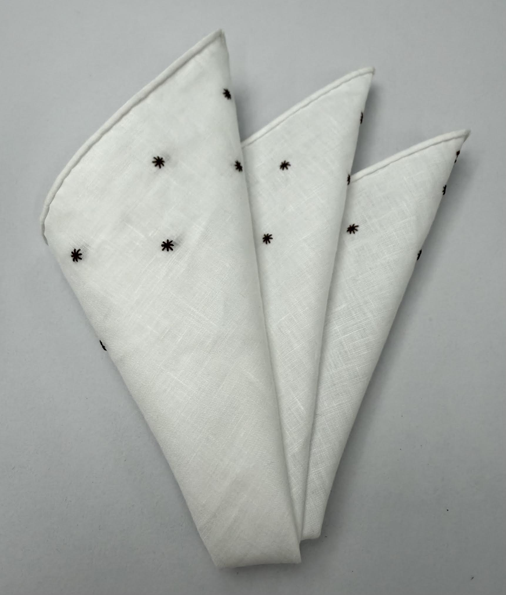 벨기에산 화이트 린넨 2줄 자수 별 포켓 스퀘어 LLEP-2LS