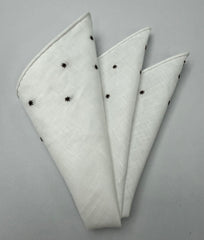 Belgian White Linen With 2 lines Embroidered Star Pocket Squares LLEP-2LS