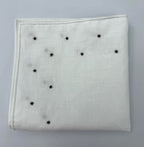 ベルギーホワイトリネン 2本ライン刺繍入りスター ポケットスクエア LLEP-2LS