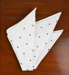 {[en]:Belgian White Linen With Black Embroidered Stars Pocket Square