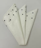 ベルギーホワイトリネン 2本ライン刺繍入りスター ポケットスクエア LLEP-2LS