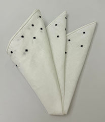 Belgian White Linen With 2 lines Embroidered Star Pocket Squares LLEP-2LS