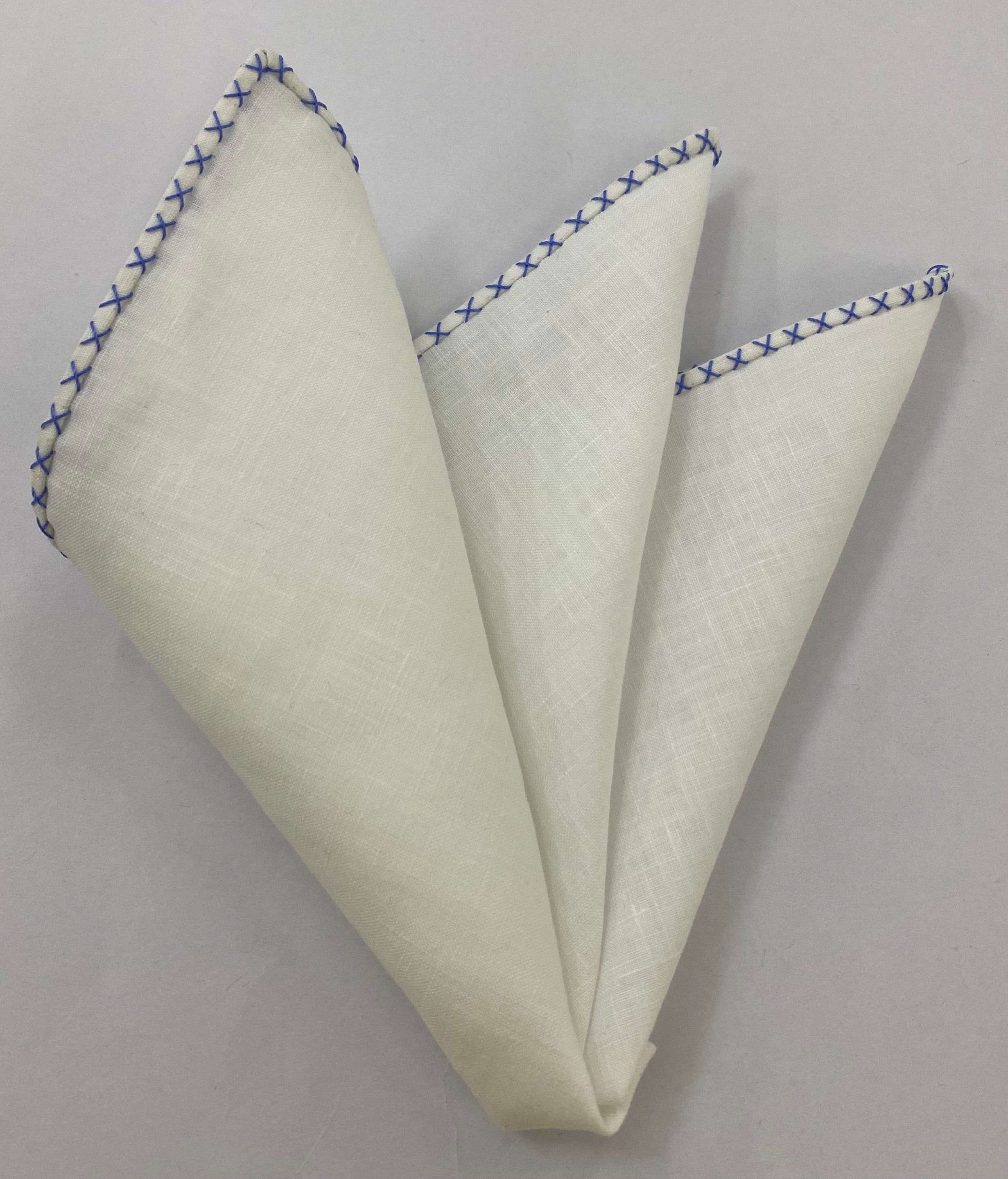 スカイブルーXパターン ベルギーホワイトリネン ポケットスクエア #LLXP#3