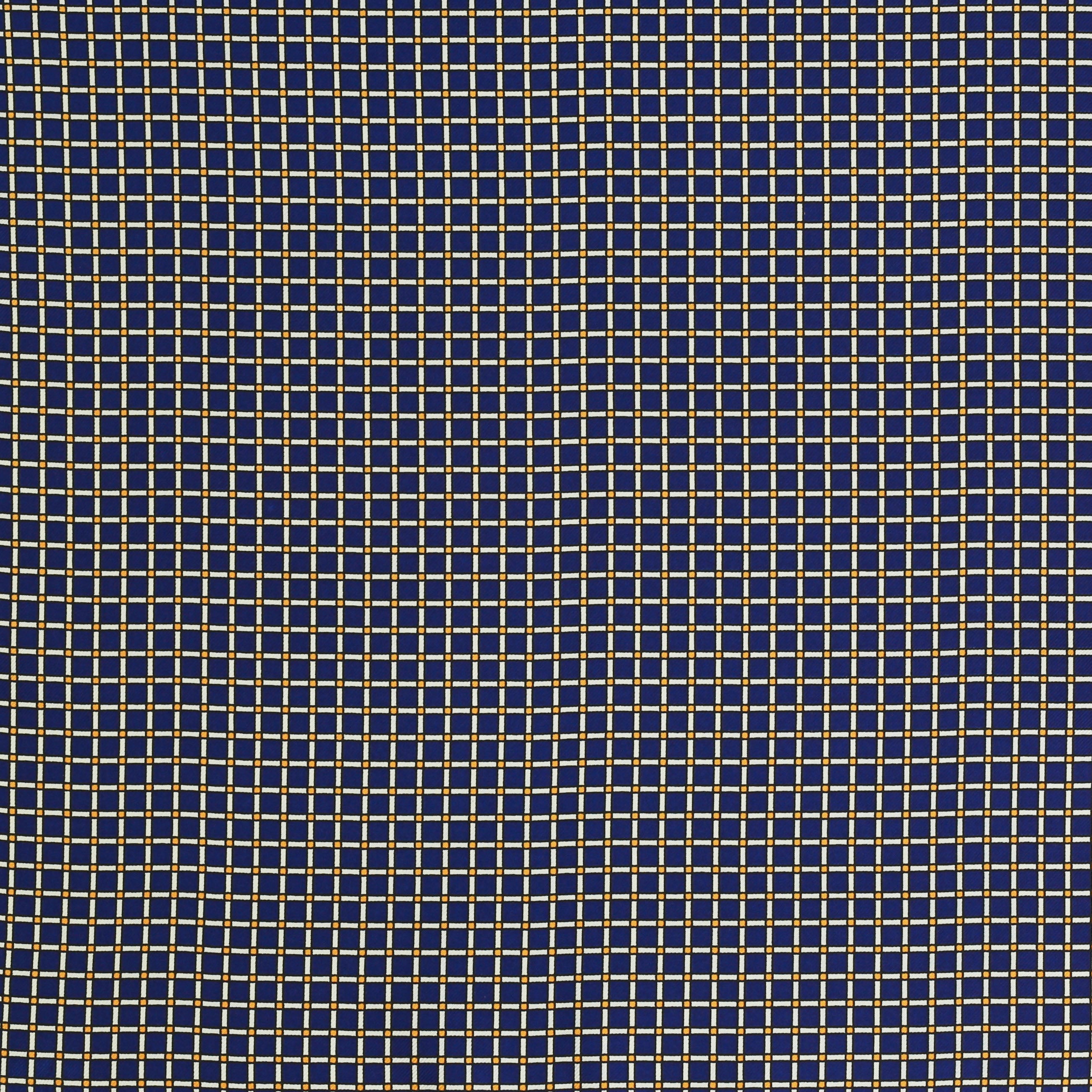 {[en]:Gold, Black & Off White on Navy Blue Printed Silk Bow Tie