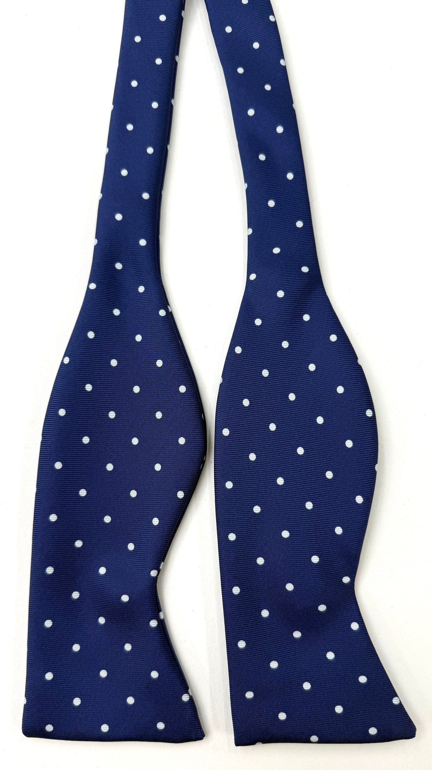 White on Navy Blue Print Dot Silk Bow Tie MCDBT-37