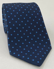 Sky Blue on Dark Navy Blue Macclesfield Printed Silk Tie MCDT-21