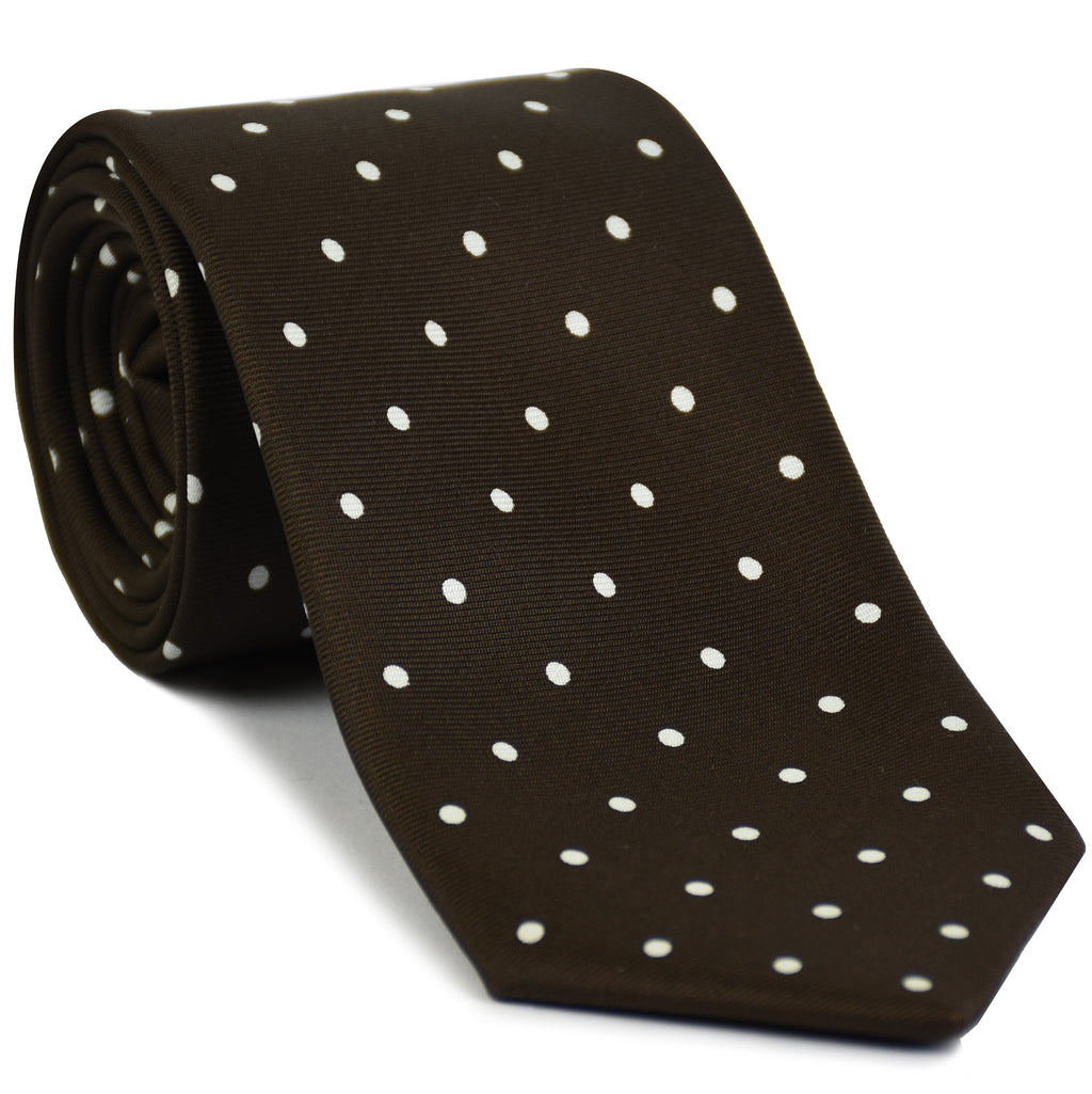 {[en]:White On Bitter Chocolate Printed Dot Silk Tie