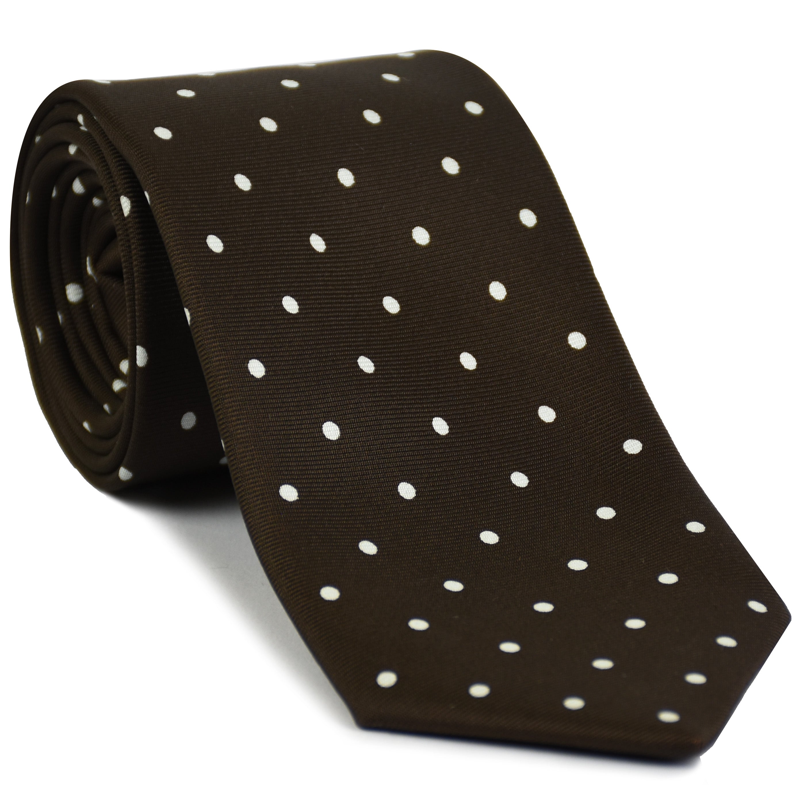 {[en]:White On Bitter Chocolate Printed Dot Silk Tie