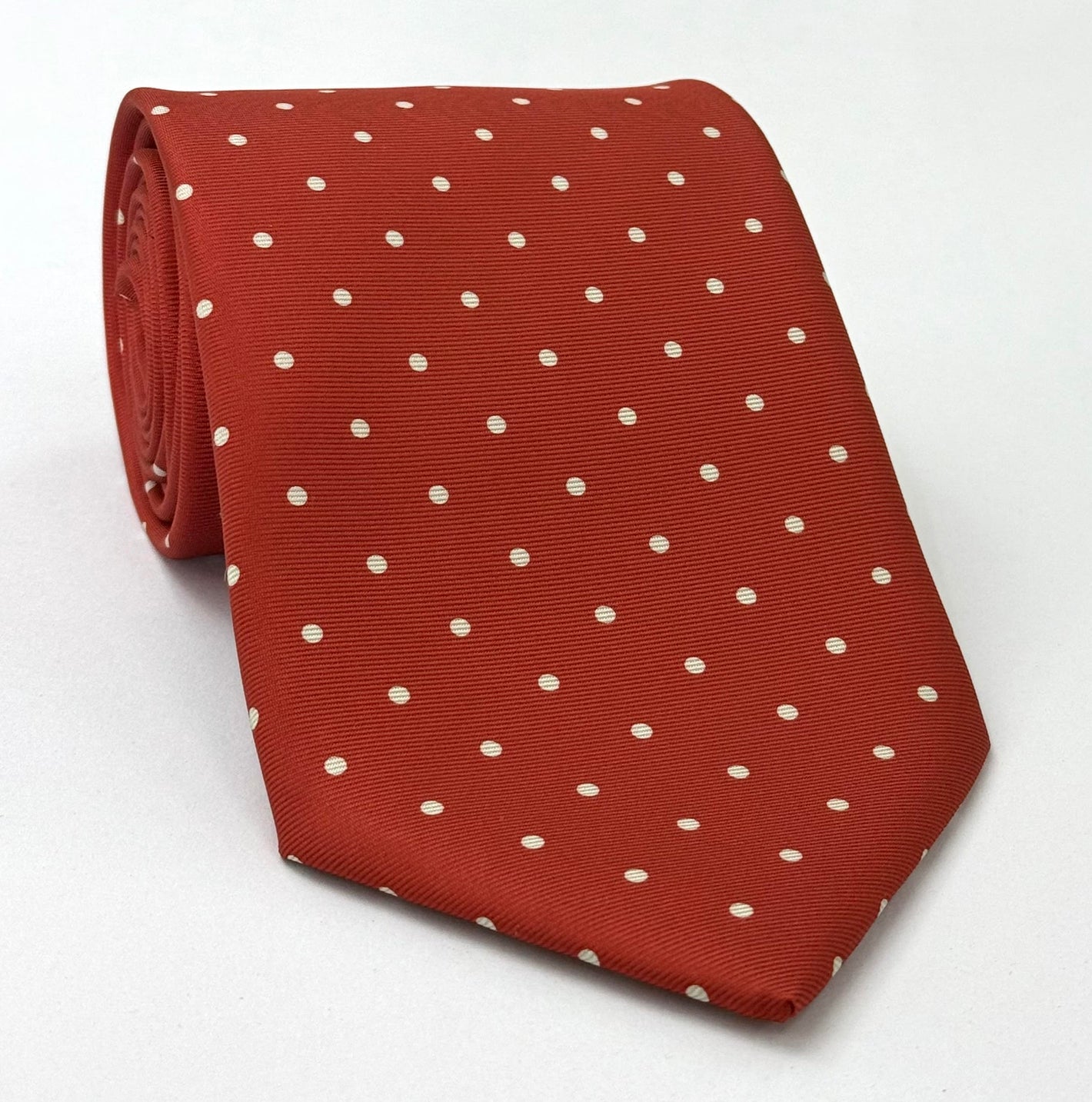 Off-White on Burnt Orange Print Dot Silk Tie MCDT-35