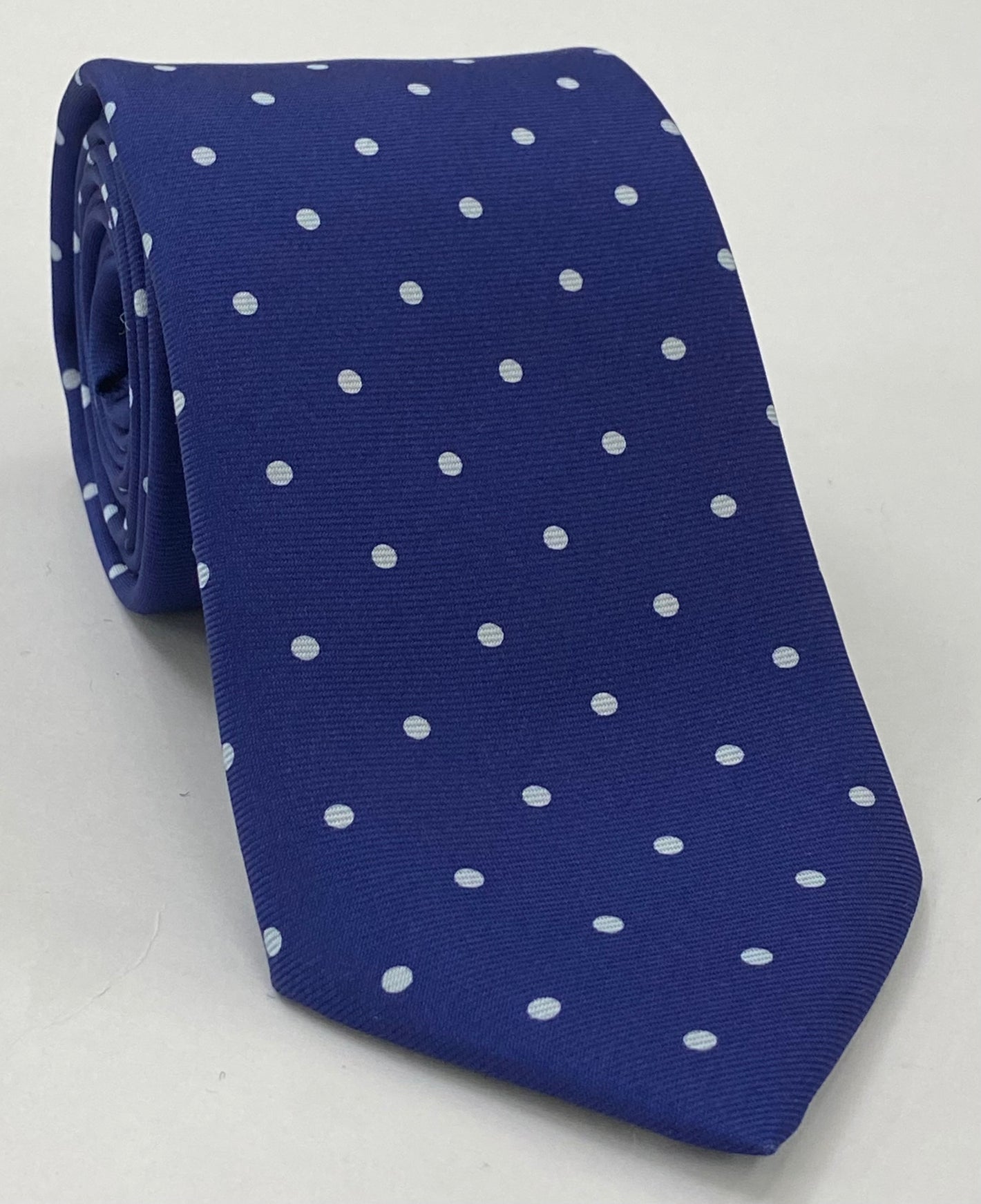 White on Navy Blue Print Dot Silk Tie MCDT-37