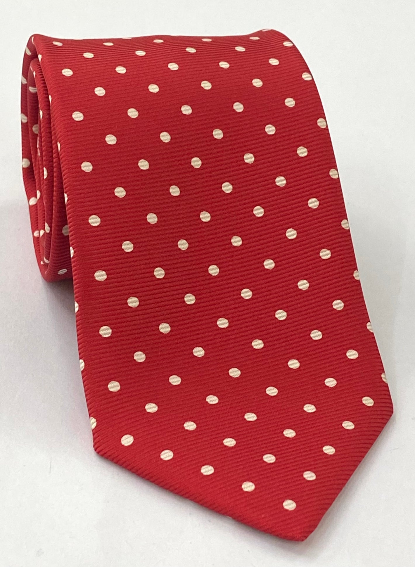 Off-White on Red Print Dot Silk Tie MCDT-43