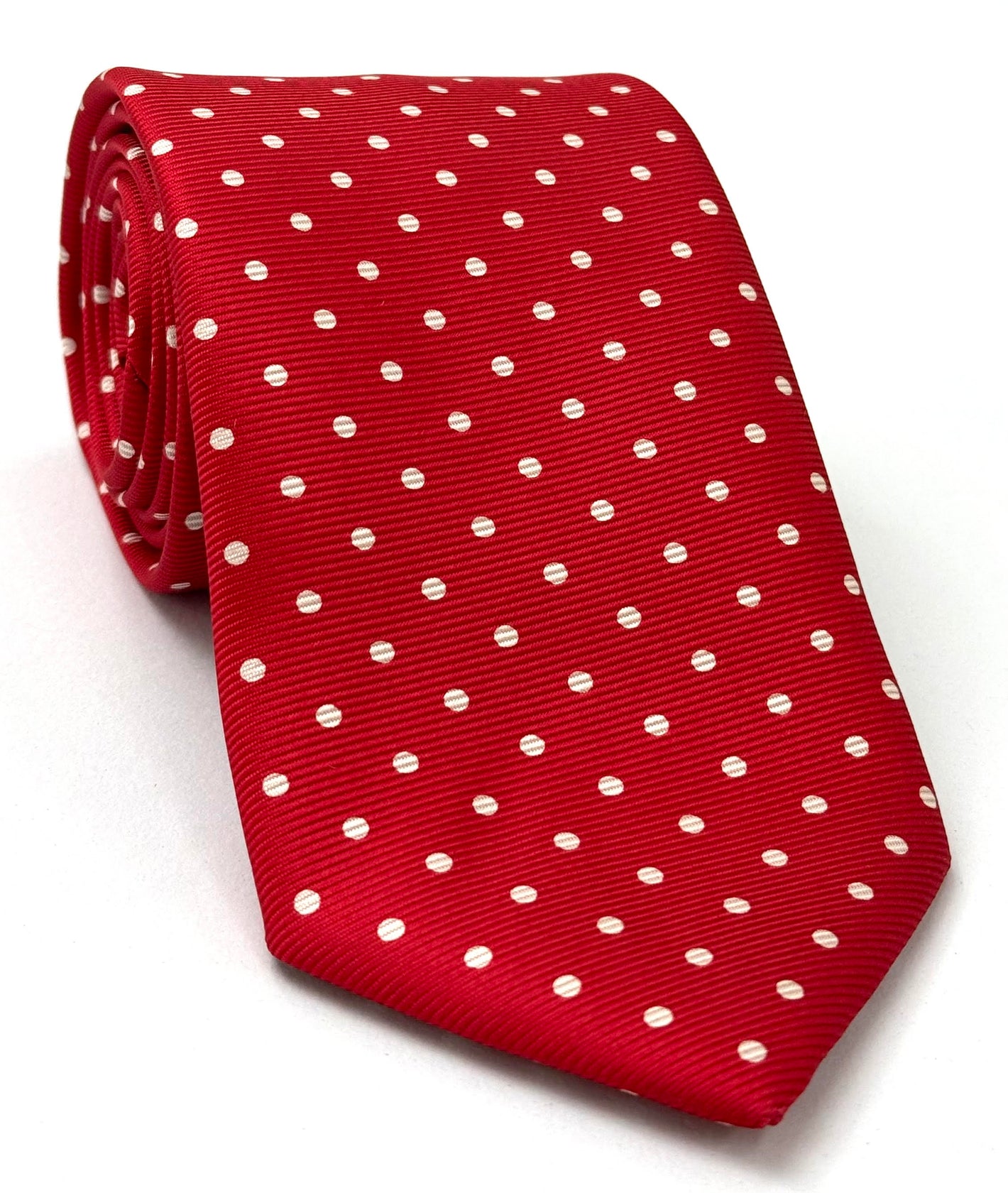 Off-White on Red Print Dot Silk Tie MCDT-43
