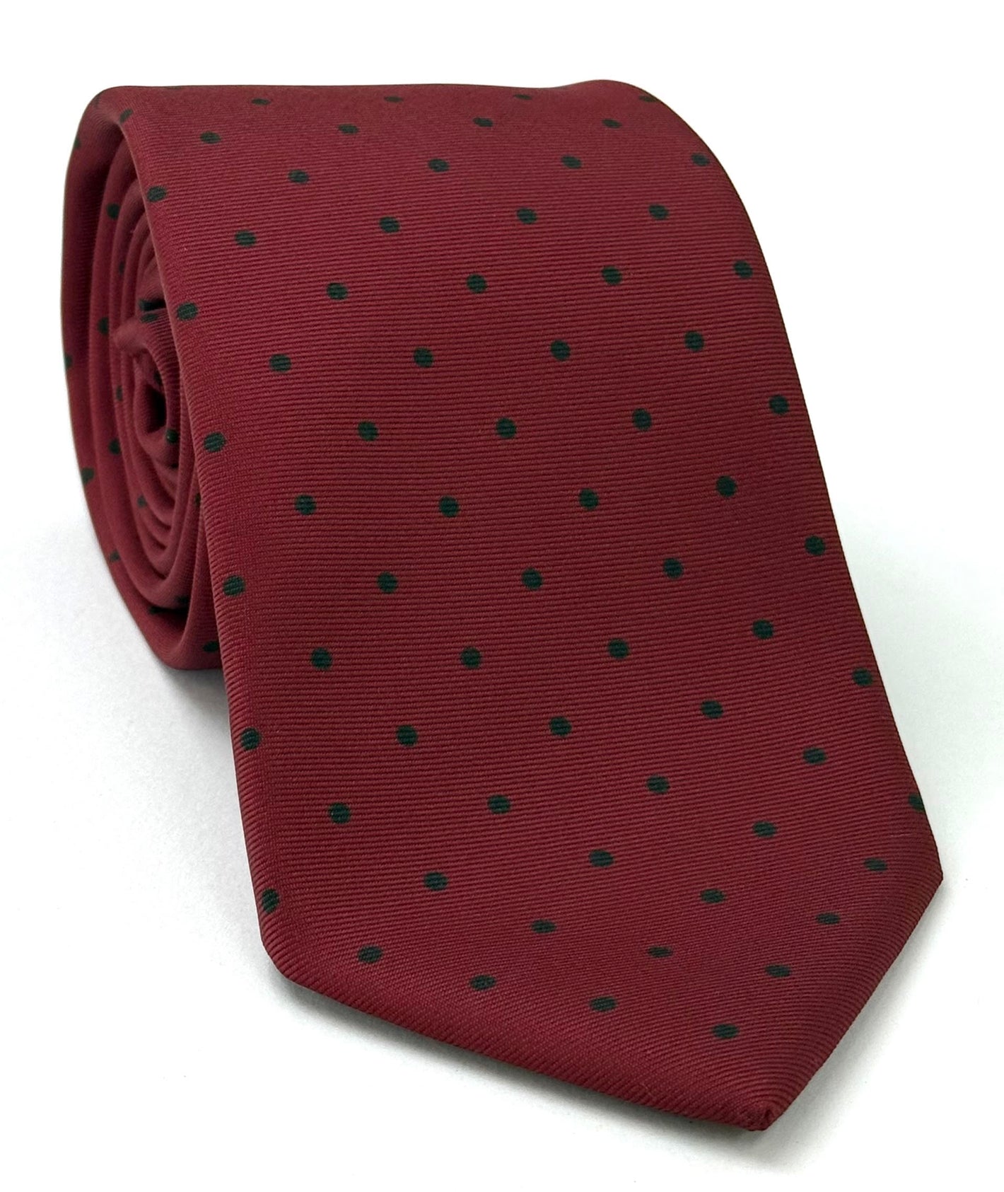 Dark Forest Green on Dark Red Print Dot Silk Tie MCDT-45