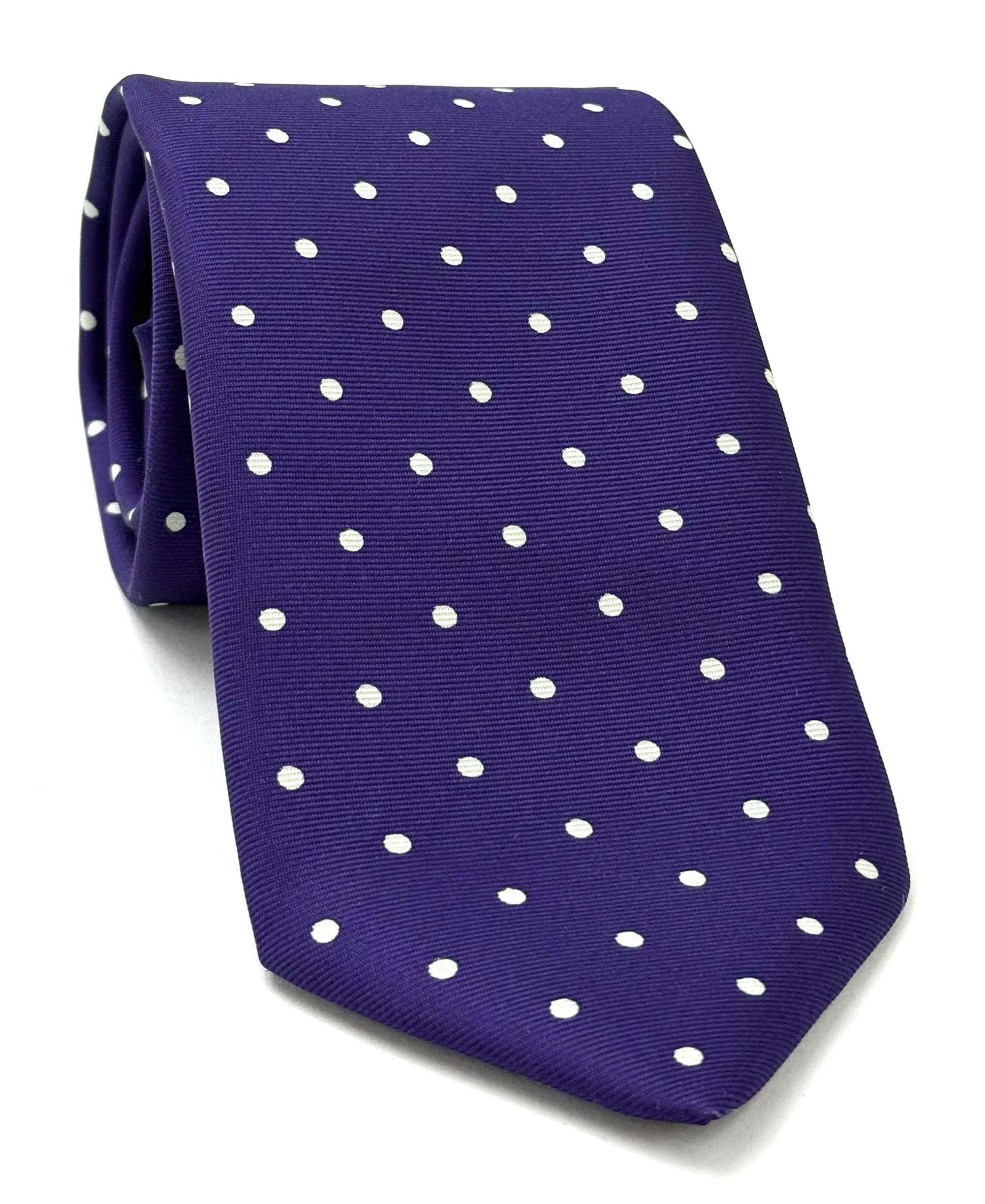 White On Purple Printed Dot Silk Tie MCDT-4
