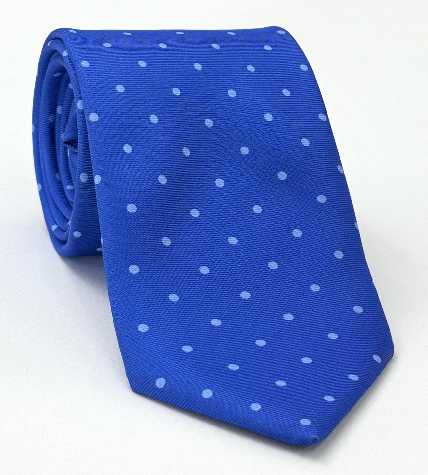 Sky Blue On Royal Blue Macclesfield Printed Dot Silk Tie MCDT-5