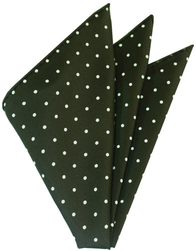 {[en]:White On Dark Olive Green Printed Dot Silk Pocket Square