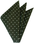 {[en]:White On Dark Olive Green Printed Dot Silk Pocket Square