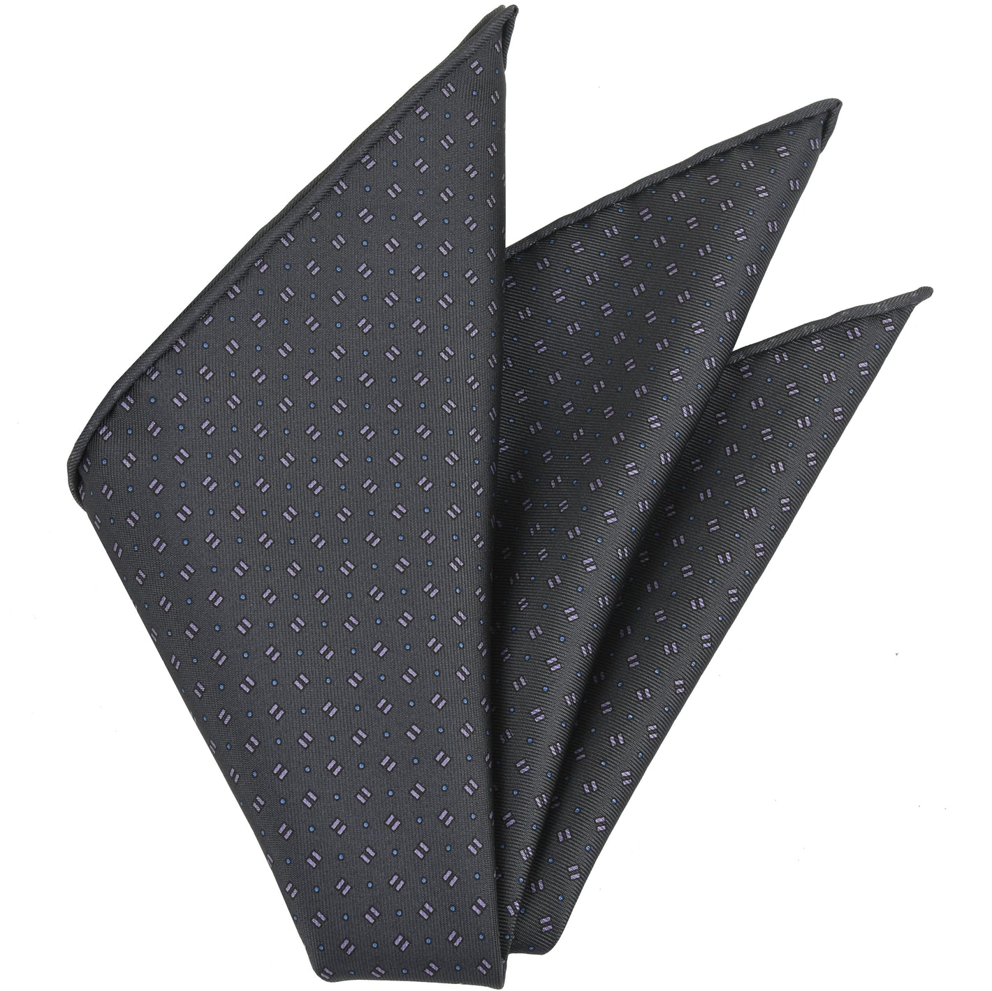 {[en]:Light Lavender & Powder Blue on Dark Charcoal Gray Macclesfield Printed Silk Pocket Square