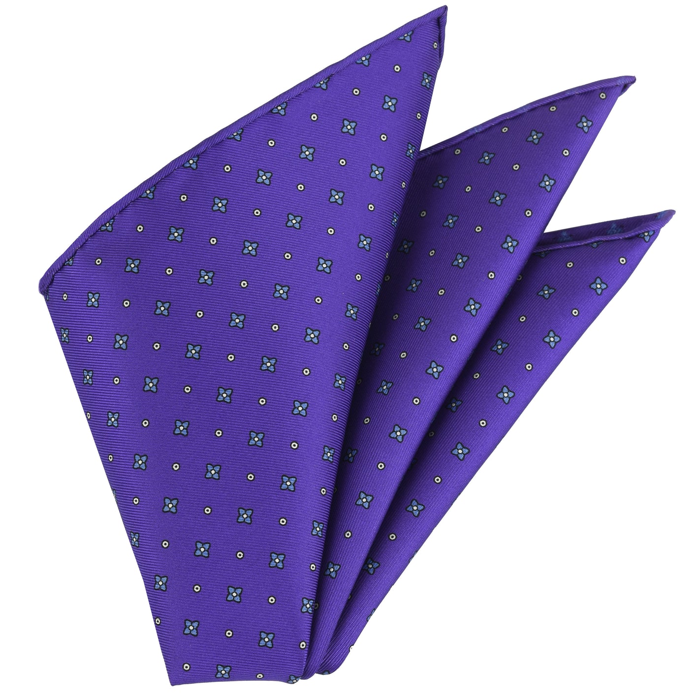 {[en]:Sky Blue & White on Purple Macclesfield Printed Silk Pocket Square