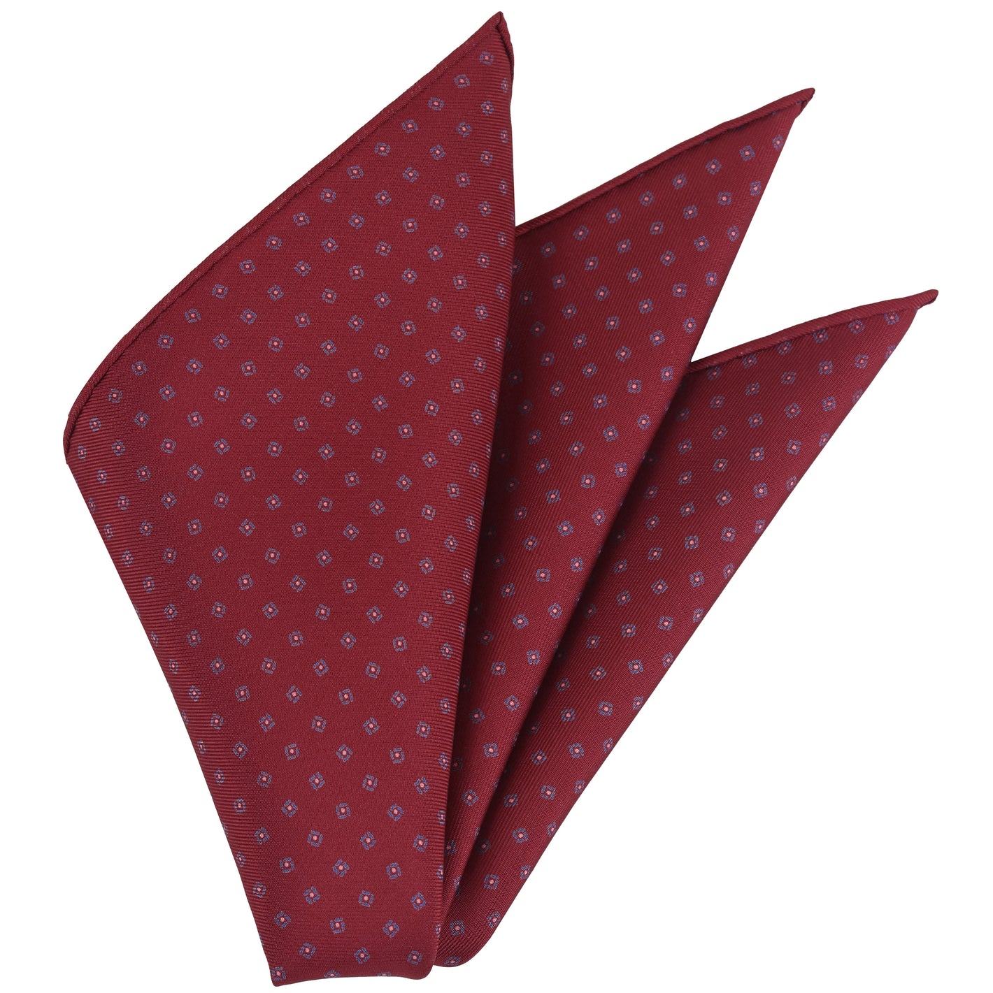 {[en]:Sky Blue, Off-White with a touch of Red on Light Red Macclesfield Printed Silk Pocket Square