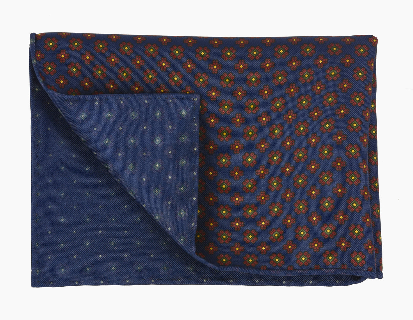 {[en]:Dark Red, Green, Black & Dark Gold Macclesfield Print Pattern Silk Pocket Square