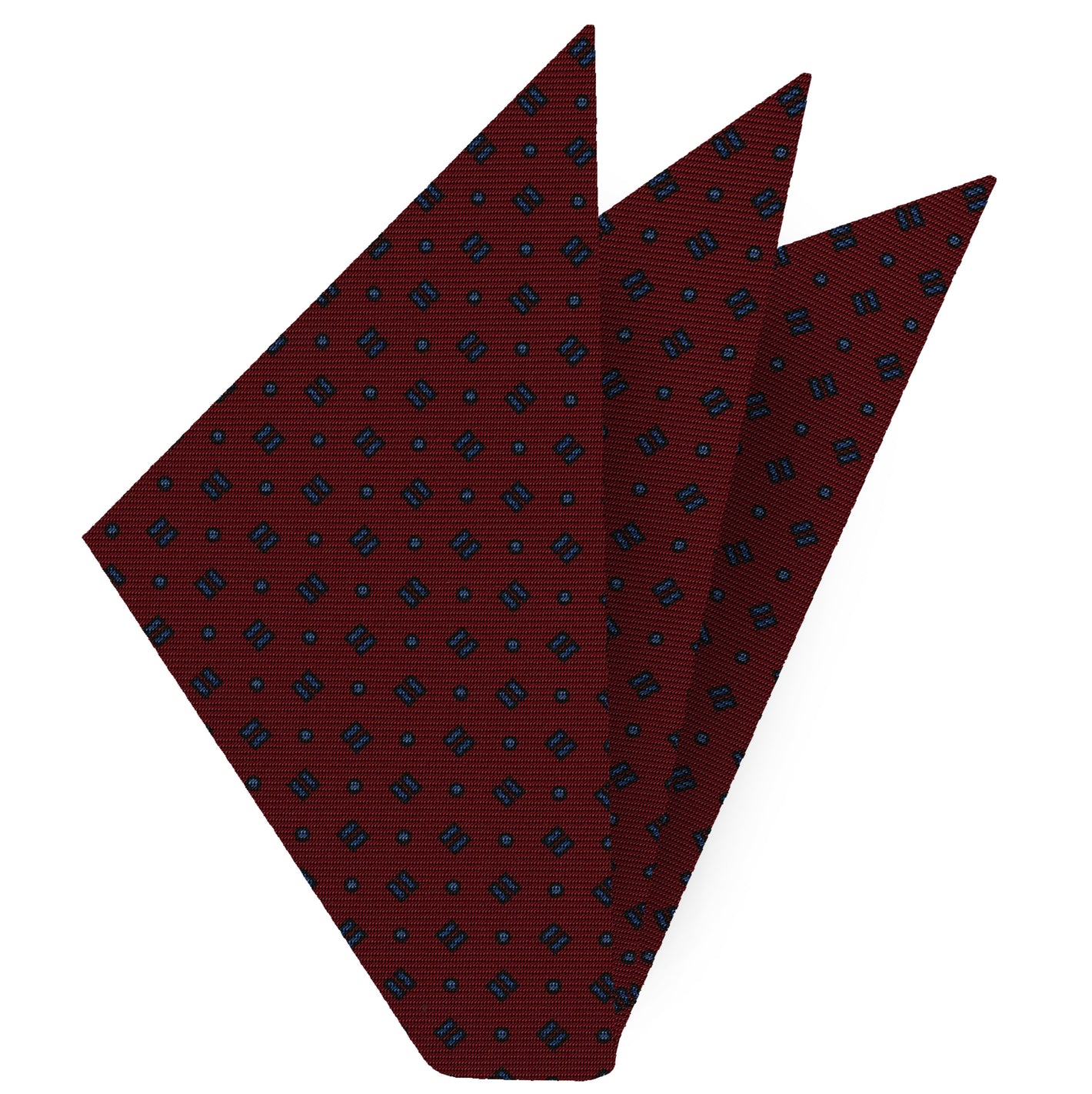 {[en]:Dark Blue & Black on Dark Red Macclesfield Print Silk Pocket Square