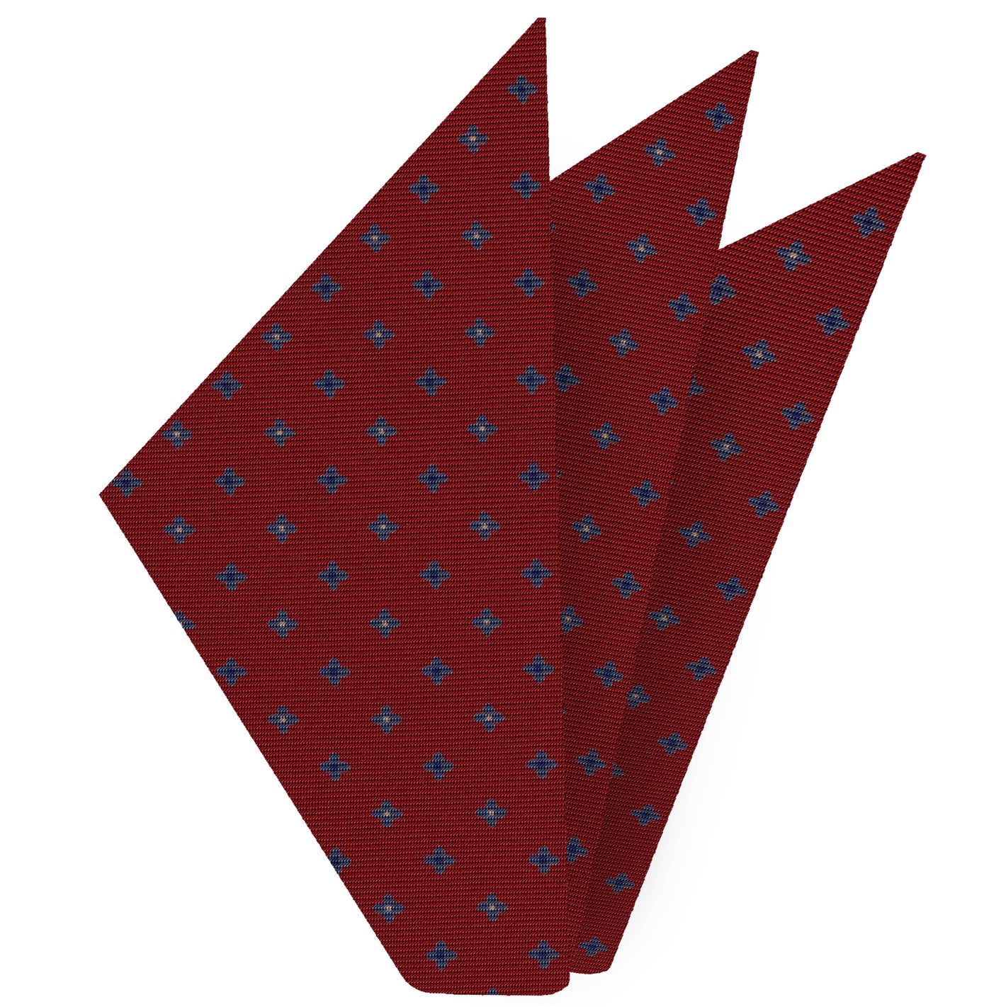 {[en]:Sky Blue, Blue & Off-White on Red Macclesfield Print Silk Pocket Square