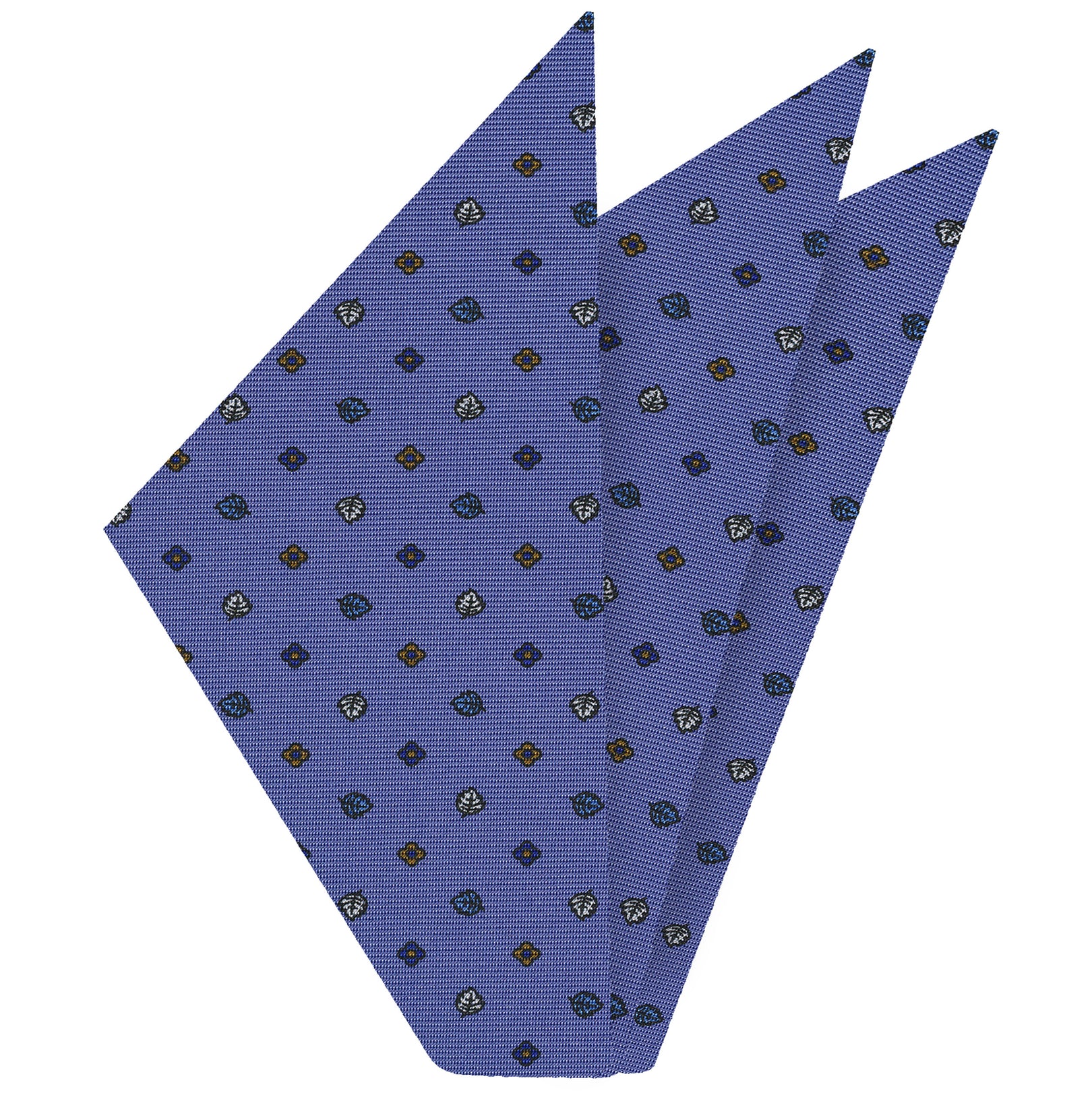 {[en]:Sky Blue, Dark Blue, Light Brown & White on Purple Blue Macclesfield Print Silk Pocket Square